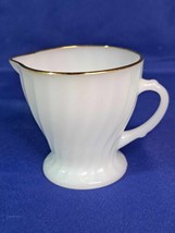 Anchor Hocking~ Fire-King~ Cream Pitcher/Milk Glass/Gold Trim/Golden Shell Swirl - £12.54 GBP