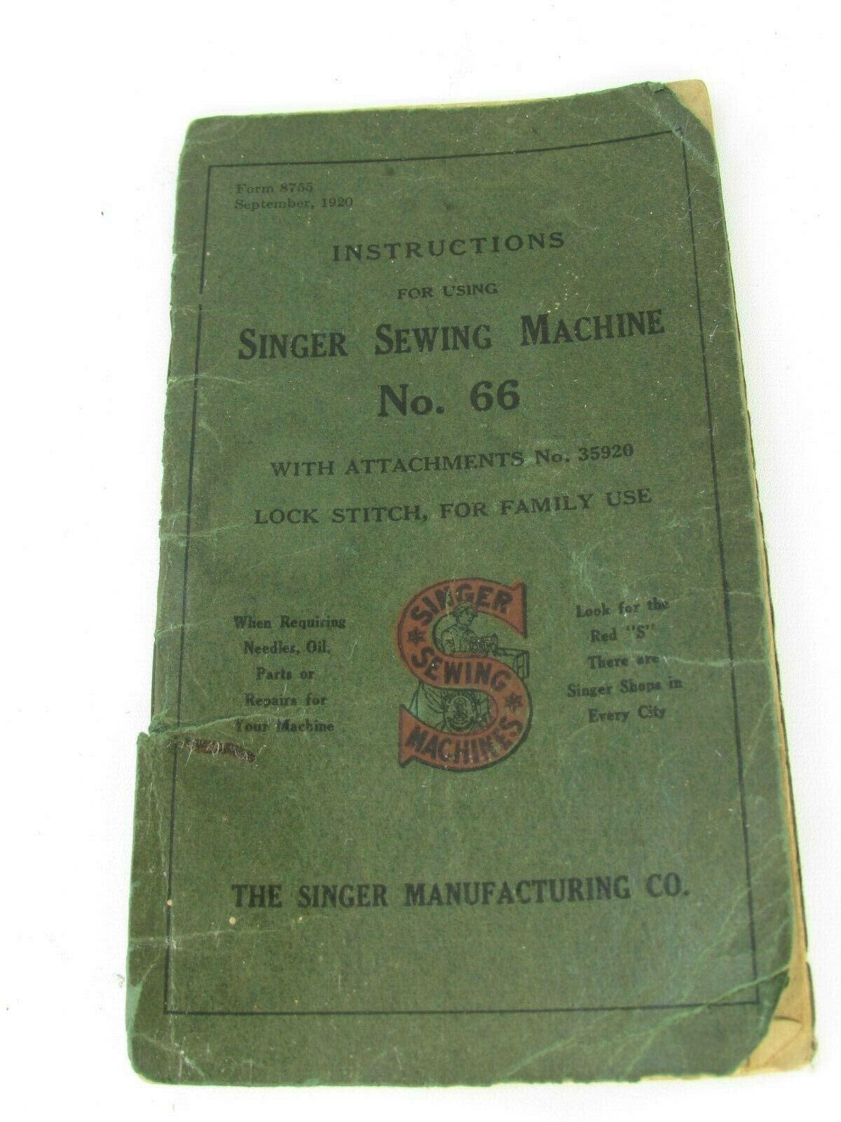 Singer Sewing Machine Vintage No 66 Original Operating Booklet 1920 32963 - $29.69