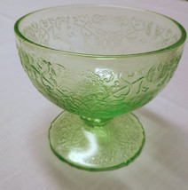 Depression Glass Hazel Atlas Florentine Poppy #1 Footed Sherbet Dish Green - $7.95