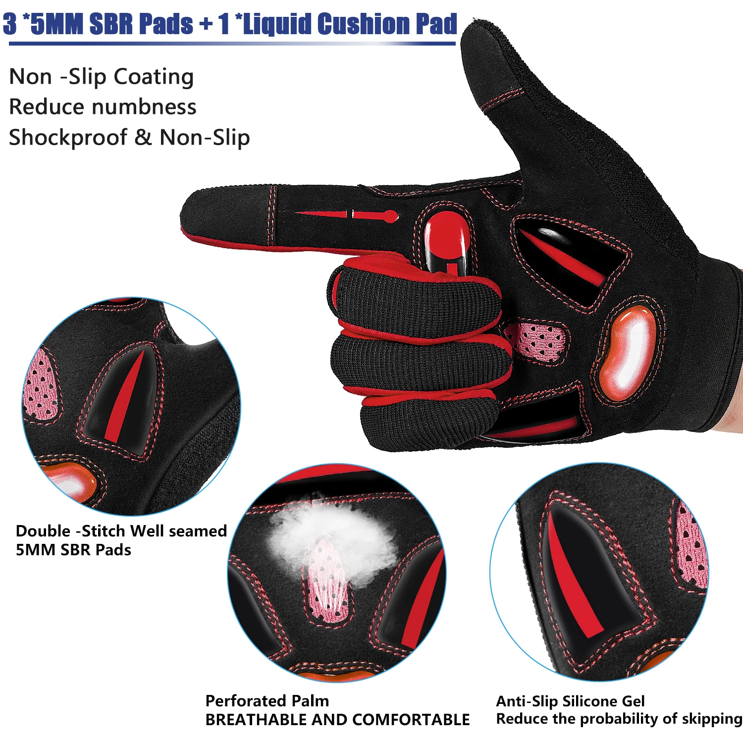 Sporting BIKINGMOREOK Cycling Gloves Touchscreen Bike Gloves 5MM Liquid Gel Pads - £24.69 GBP