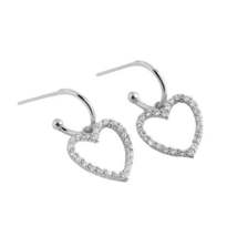 Anyco Earrings Sterling Silver Classic European Love Heart Pendant Drop  - £24.53 GBP