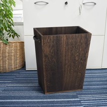 Wood Trash Can Rustic Farmhouse Style Wastebasket Bin With Retro Metal H... - £36.77 GBP
