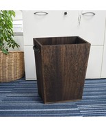 Wood Trash Can Rustic Farmhouse Style Wastebasket Bin With Retro Metal H... - £36.36 GBP
