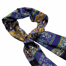 Womens Neck Head Scarf Wrap Shawl Floral Purple Teal Gold 15&quot; x 60&quot; - $7.56