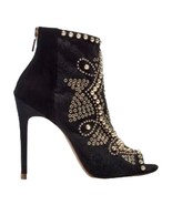 Zara Heels Women&#39;s 6.5 Black Leather Studded Spikes Peep Toe Ankle EU 37 - $755.84 MXN