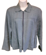 Vintage CLIO Jacket 100% Linen Women&#39;s Size S/M Blue Gray Zip Front - $21.73