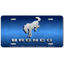 Ford Bronco Text Inspired Art Gray on Blue FLAT Aluminum Novelty License Plate - $17.99