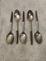 Vtg Art Deco INTERPUR INR2 Stainless Steel  Japan Flatware Wood Handles S spoons - £39.98 GBP