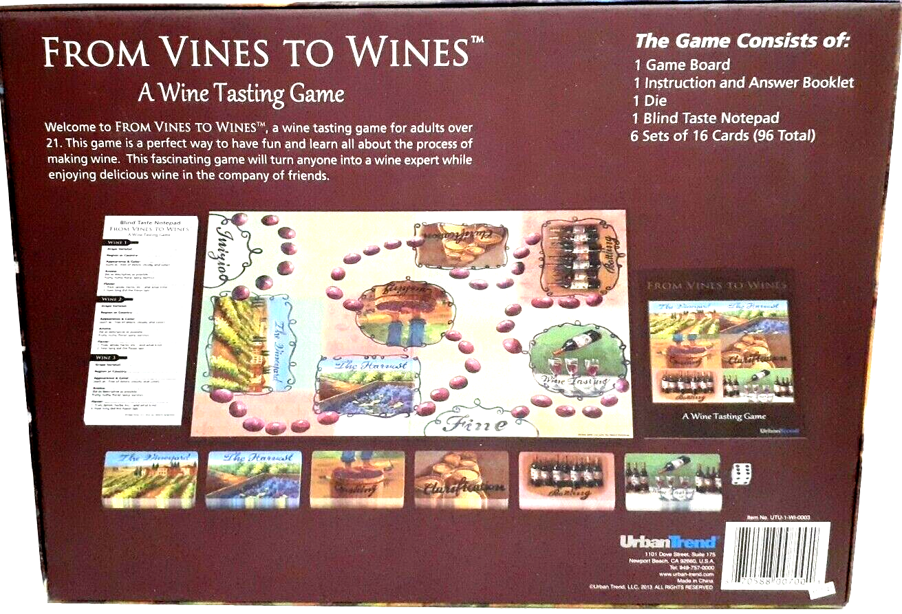 Wine Tasting Game From Vines To Wines Board Game Adult Learning, Urban Trend - $14.82