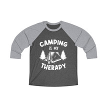 Unisex Tri-Blend Raglan Tee: Camping is My Therapy - Black and White - £27.13 GBP+