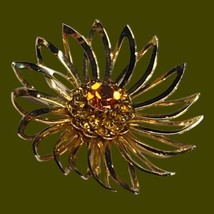 Sarah Coventry  Crystal Gold Tone Curved Flower Pin Brooch - £32.07 GBP