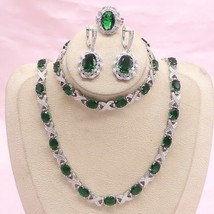 925 Silver Jewelry Sets for Women Green Semi-precious Bridal Jewelry Necklace Ea - £45.80 GBP