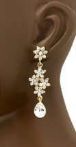 2.5&quot; Long Gold Tone Floret Evening Earrings, Clear Crystals, Pageant Bridal - £11.55 GBP