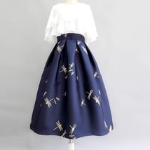 Navy Midi Pleated Skirt Outfit Women Custom Plus Size High Waisted Midi Skirt image 1