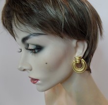 PEP Vintage Statement Pierced  Earrings Brushed Goldtone Hoop Signed PEP - £14.78 GBP