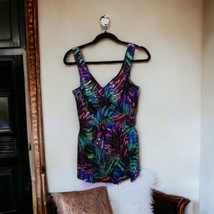 Maxine Of Hollywood Vibrant Floral One Piece Bathing Swim Suit Skirted Size 12 - £19.38 GBP