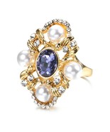 Luxury Purple Big Wide Rings Gold Color Cubic Zirconia Stone Wedding Ban... - £6.69 GBP