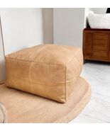 Square Tan Leather Ottoman Footstool Pouf Tan Leather Hassock Footstool,... - $156.29 CAD