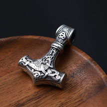 Nordic Vikings Stainless Steel Bracelets Men Pendant Thor&#39;s Hammer Lanyard Rope  - £11.58 GBP