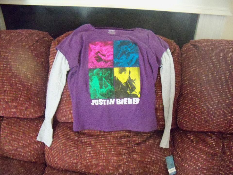 Justin Bieber Long Sleeve Shirt Purple Size 10/12 Girl's NEW LAST ONE HTF - $15.54