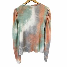 NEW Know One Cares Womens L Jade Coral Top Puff Sleeve Tie Dye French Terry - £21.67 GBP