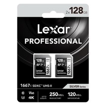 Lexar SILVER Series Professional 1667x 128GB UHS-II SDXC Memory Card, 2-... - $117.19
