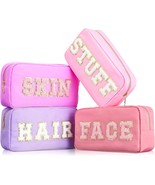 4 Pcs Preppy Makeup Bag Chenille Letter Cosmetic Bag Makeup Bag Toiletry... - £53.27 GBP