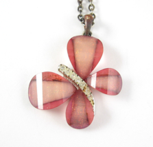 PINK GLITTERY BUTTERFLY Rhinestones Pendant Vintage Necklace Dark Silver... - $309.96 MXN