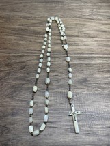 Vintage White Beaded Rosary Necklace Catholic Religious Christianity KG JD - $9.89