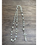 Vintage White Beaded Rosary Necklace Catholic Religious Christianity KG JD - $13.55 CAD