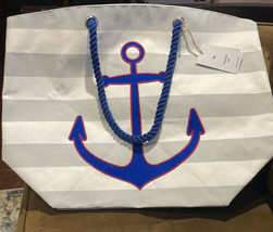Tommy Bahama Anchor embroidered Striped Beach bag NWT Nautical Canvas - £19.72 GBP