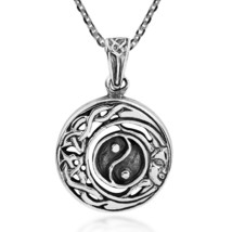 Celtic Half Moon and Sun Yin Yang Sterling Silver Necklace - £23.41 GBP