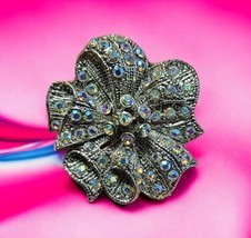 Vintage Kenneth Cole KC Antiqued AB Iridescent Crystal Floral Brooch BLI... - $26.59