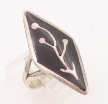 925 Sterling Silver Vintage Ring Enameled Enameled Stick Plant  Sz 6.5  RG28092 - $34.30