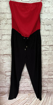 Express Red &amp; Black Strapless Blouson Top Jumpsuit Elastic Waist Size XS... - £38.54 GBP