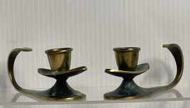 Pair vintage brass verdigris judaica israel candle holders MCM 60’s - £17.37 GBP