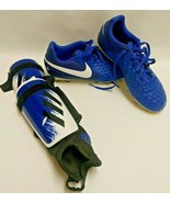 Nike Tiempo Youth Soccer Cleats Size 5.5 Royal Blue White Adidas Shin Gu... - £14.32 GBP