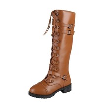 Sexy Lace Up Knee High Boots Women Fashion Boots Flats Shoes Woman Square Heel R - £39.37 GBP