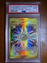 PSA 9 2018 Pokemon Sun &amp; Moon Full Art RAINBOW ENERGY Celestial Storm Secret 183 - £144.65 GBP