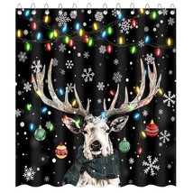 Christmas Elk Shower Curtain For Bathroom Black Christmas Shower Curtain With 12 - $22.99