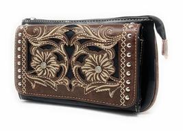 Western Rhinestone Embroidery Laser Cut Leather Double Floral Crossbody Small Po - £24.16 GBP