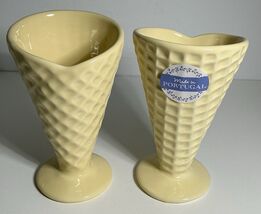 Faiancas Ramos 2 Ceramic ice cream bowls shaped like waffle cones Yellow... - $403.34 MXN