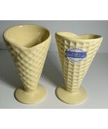 Faiancas Ramos 2 Ceramic ice cream bowls shaped like waffle cones Yellow... - $398.61 MXN