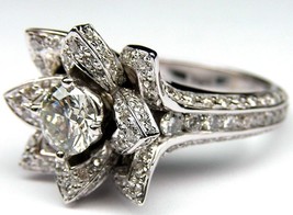 Lotus Flower Engagement Ring 3.20Ct Round Cut Moissanite 14k White Gold Size 8.5 - £228.64 GBP