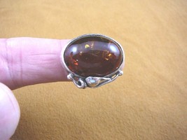 PR-8.5-6) Orange Amber Oval Poland 925 Sterling Silver Leaf Design Ring Size 8.5 - £55.17 GBP