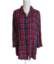 Faded Glory Womens Red Flannel Roll Tab Sleeve Button Front Shirt Sz XL ... - £7.88 GBP