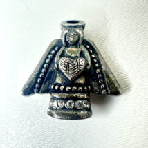 Vintage Signed NP Pewter Silver Tone Rhinestone Guardian Angel Heart Brooch Pin  - $5.15