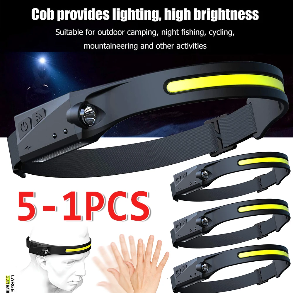 Rechargeable led sensor flashlight cob xpe 350lm torch camping waterproof headlight for thumb200