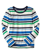New GAP Kids Girls Long Sleeve Cute Crew Neck Green Navy Striped T-shirt 6 7 - $14.84
