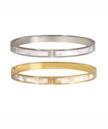Mother of Pearl Cz Bangle Stainless Steel - $41.62 CAD